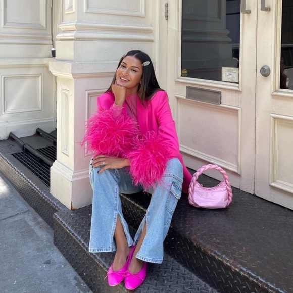 Zara Sold Out Blogger Pink Feather Blazer - NEW - Picture 3 of 8